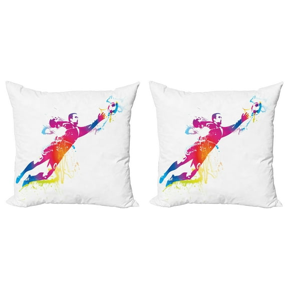 Ambesonne Rainbow Throw Pillow Cover 2 Pack, Goalkeeper Catches Ball, 20", Multicolor