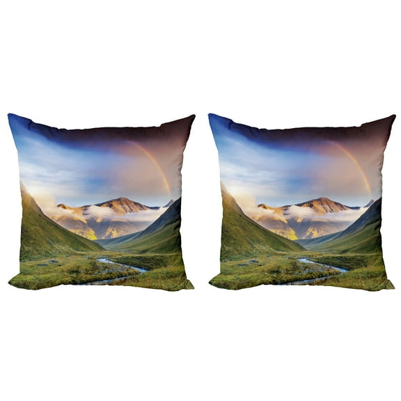 Ambesonne Rainbow Throw Pillow Cover 2 Pack, Meadow Riverbed Mist, 20", Multicolor