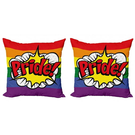 Ambesonne Rainbow Throw Pillow Cover 2 Pack, Pop Art Comics Pride, 20", Multicolor