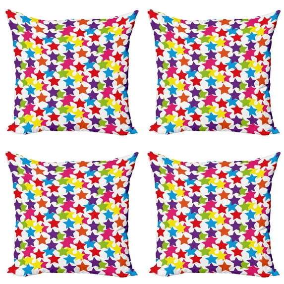 Ambesonne Rainbow Throw Pillow Cover 4 Pack, Funky Stars Room, 16", Multicolor