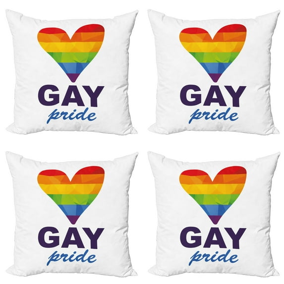 Ambesonne Rainbow Throw Pillow Cover 4 Pack, Gay Culture Heart, 18", Multicolor