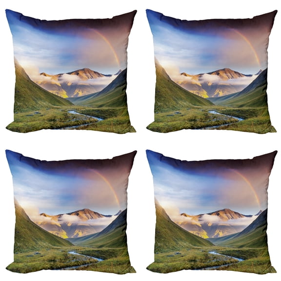 Ambesonne Rainbow Throw Pillow Cover 4 Pack, Meadow Riverbed Mist, 16", Multicolor