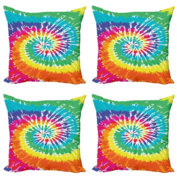 Ambesonne Rainbow Throw Pillow Cover 4 Pack, Rainbow Tie Dye Effect, 20", Multicolor