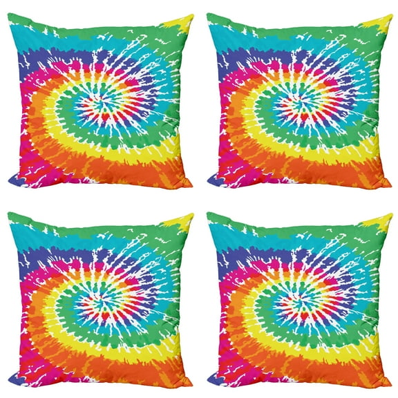 Ambesonne Rainbow Throw Pillow Cover 4 Pack, Rainbow Tie Dye Effect, 24", Multicolor