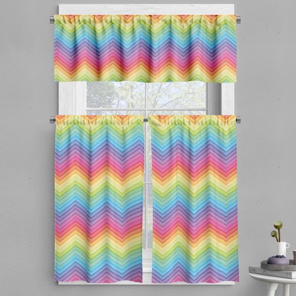 Ambesonne Rainbow Valance & Curtain, Colorful Vivid Chevron, 55"x36", Multicolor