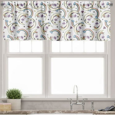 Ambesonne Rainbow Window Valance, Bookworm Unicorn, 54" X 18", Ivory Multicolor