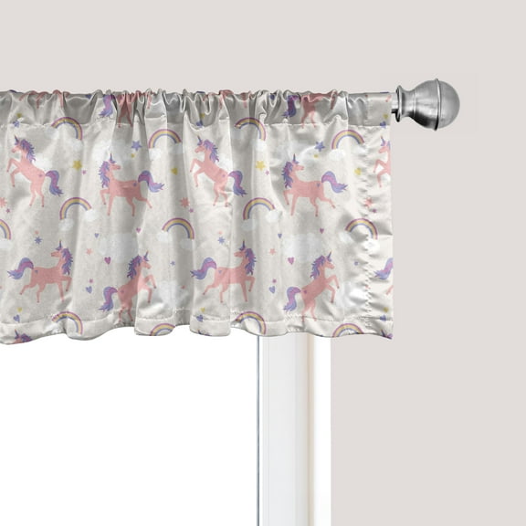 Ambesonne Rainbow Window Valance, Dreamy Unicorn Pattern Repetitive Clouds Stars, Curtain Valance for Kitchen Bedroom Decor with Rod Pocket, 54" X 18", Pale Salmon Multicolor