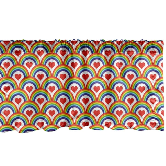 Ambesonne Rainbow Window Valance, Scale Rounds and Hearts, 54" X 18", Vermilion Multicolor