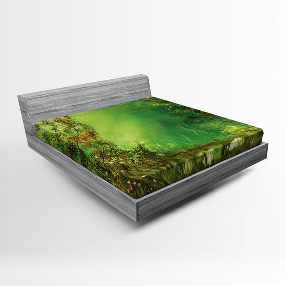 Ambesonne Rainforest Fitted Sheet, Butterfly, Queen Size, Green