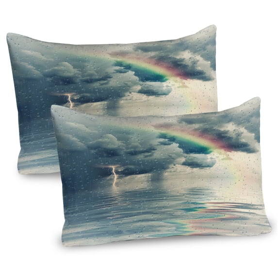 Ambesonne Rainy Pillow Sham 2 Pack, Romantic Water Drops Rainbow, 26"x20", Teal Grey