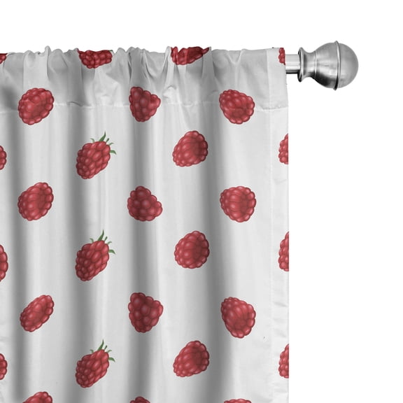 Ambesonne Raspberry Curtains, Realistic Fruit Ornament, Pair of 28"x63", Ruby and White