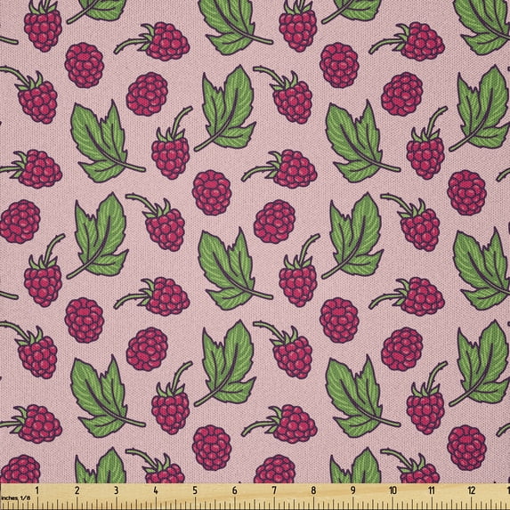 Ambesonne Raspberry Fabric by the Yard Microfiber, Exotic Summer Garden Art, 2 Yards, Rose Magenta Lime Green