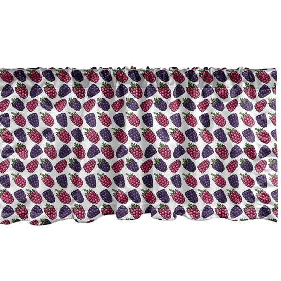 Ambesonne Raspberry Valance Pack of 2, Digital Sketch Fruits, 42"X12", Quartz Pink and White