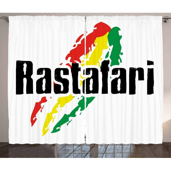 Ambesonne Rasta Curtains 2 Panel Set, Grunge Rastafari Words, 108" x 84", Red Green and Yellow