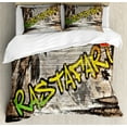 thumbnail image 1 of Ambesonne Rasta Duvet Cover Set, Rastafari Street Graffiti, 2-Calking, Pale Green Yellow, 1 of 7
