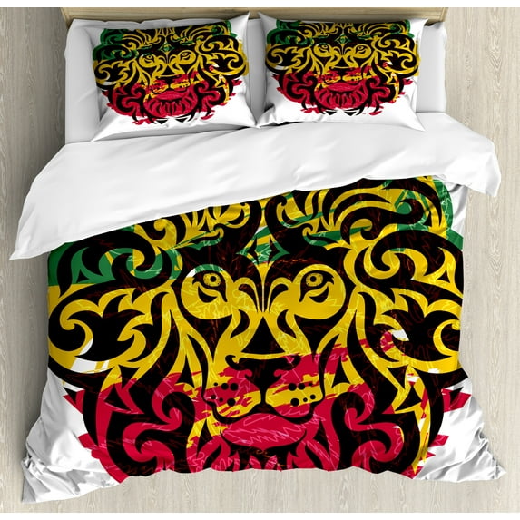 Ambesonne Rasta Duvet Cover Sets, Ethiopian Wild Lion Head, 2-Queen, Marigold Brown