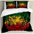 thumbnail image 1 of Ambesonne Rasta Ethiopian Flag on Grunge Sketchy Lion Head with Backdrop Duvet Cover Set, 1 of 3