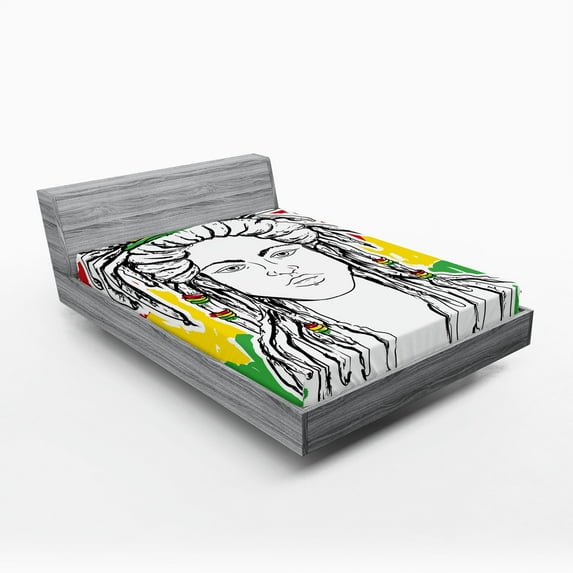 Ambesonne Rasta Fitted Sheet, Grunge Flag Colors Reggae, Queen Size, Red Marigold and Green