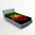 thumbnail image 1 of Ambesonne Rasta Fitted Sheet, Grunge Lion Head Portrait, Twin Size, Pale Green and Yellow, 1 of 3