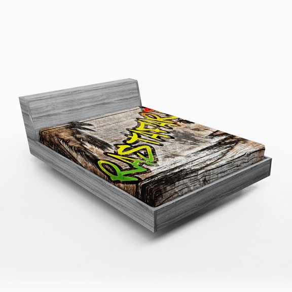 Ambesonne Rasta Fitted Sheet, Rastafari Street Graffiti, Queen Size, Pale Green Yellow