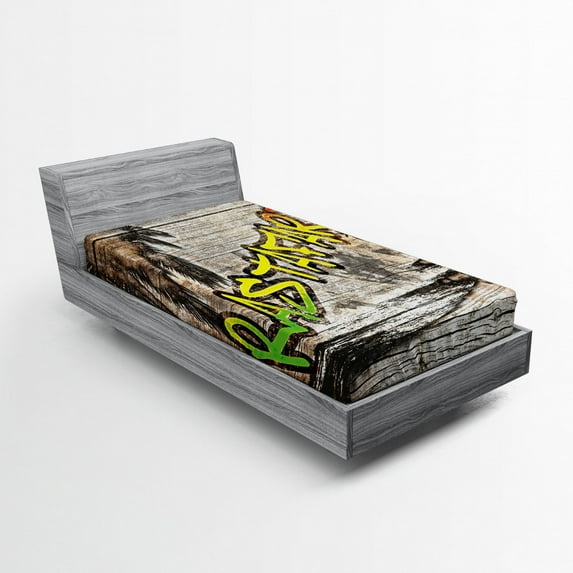 Ambesonne Rasta Fitted Sheet, Rastafari Street Graffiti, Twin XL Size, Pale Green Yellow