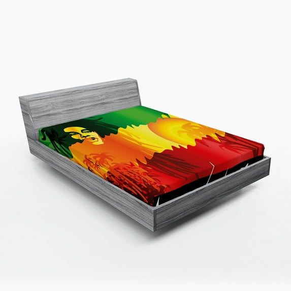 Ambesonne Rasta Fitted Sheet, Reggae Music Singer, Queen Size, Orange Yellow