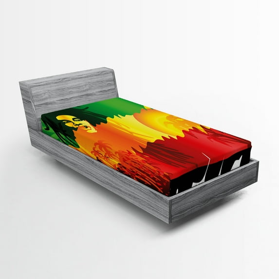 Ambesonne Rasta Fitted Sheet, Reggae Music Singer, Twin Size, Orange Yellow