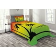 thumbnail image 1 of Ambesonne Rasta Quilted Bedspread Set 2 Pcs, Positive Music Lettering, Twin Size, Lime Green Yellow Black, 1 of 3