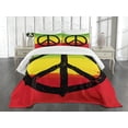 thumbnail image 1 of Ambesonne Rasta Quilted Bedspread Set 3 Pcs, Grunge Hippie Peace Sign, Queen Size, Yellow Black, 1 of 5