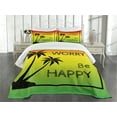 thumbnail image 1 of Ambesonne Rasta Quilted Bedspread Set 3 Pcs, Positive Music Lettering, King Size, Lime Green Yellow Black, 1 of 5