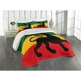 thumbnail image 1 of Ambesonne Rasta Quilted Coverlet 3 Pcs, Lion Reggae Striped Flag Art, Queen Size, Yellow Black, 1 of 1