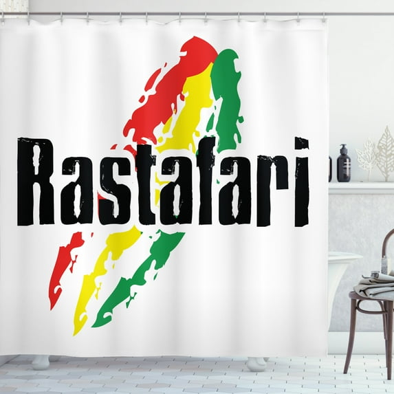 Ambesonne Rasta Shower Curtain, Grunge Rastafari Words, 69"Wx70"L, Red Green and Yellow