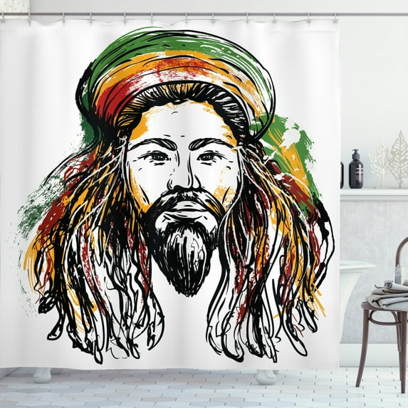 Ambesonne Rasta Shower Curtain, Rasta Man Sketch Portrait, 69"Wx75"L, Multicolor