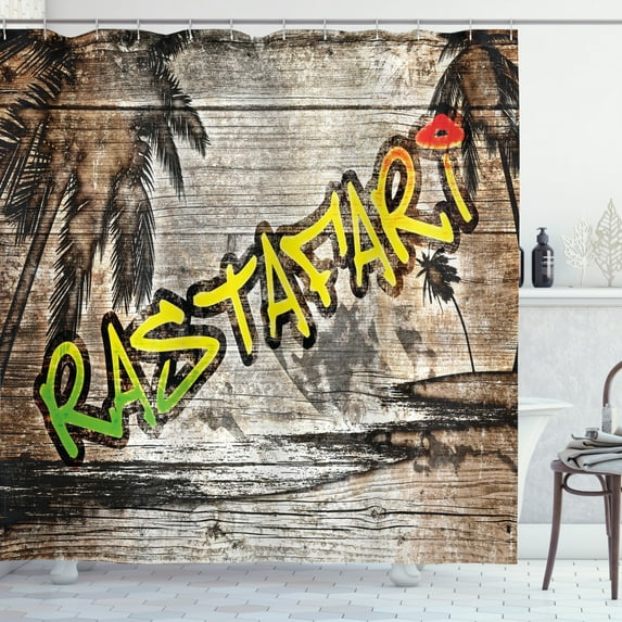 Ambesonne Rasta Shower Curtain, Rastafari Street Graffiti, 69"Wx70"L, Pale Green Yellow
