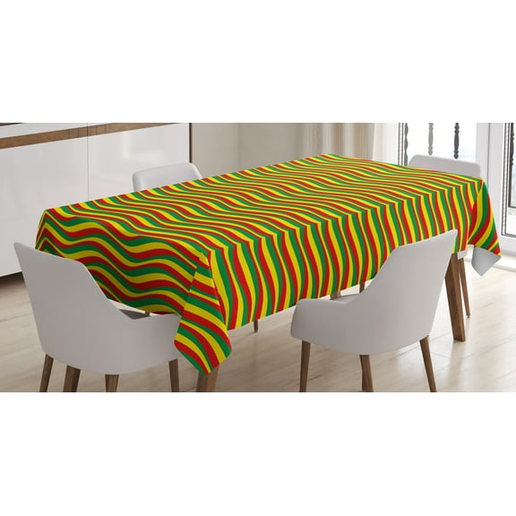 Ambesonne Rasta Tablecloth Rectangular Table Cover, Ethiopian Wavy Stripes, 60"x84", Marigold Green and Red