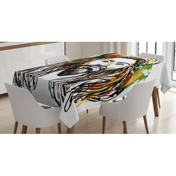 Ambesonne Rasta Tablecloth Rectangular Table Cover, Rasta Man Sketch Portrait, 52"x70", Multicolor