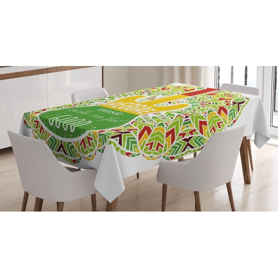 Ambesonne Rasta Tablecloth Rectangular Table Cover, Reggae Music Guitar, 60"x84", Green Yellow and Red