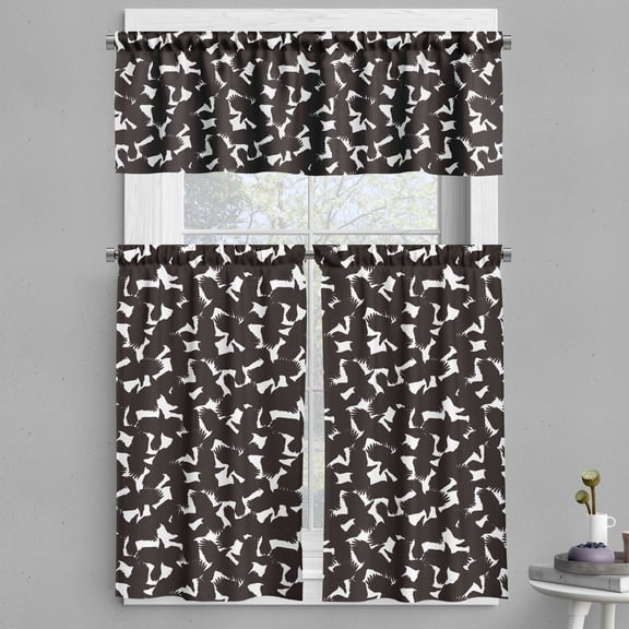 Ambesonne Raven Valance & Curtain, Flying Silhouette of Birds, 55"x24", White and Dark Brown