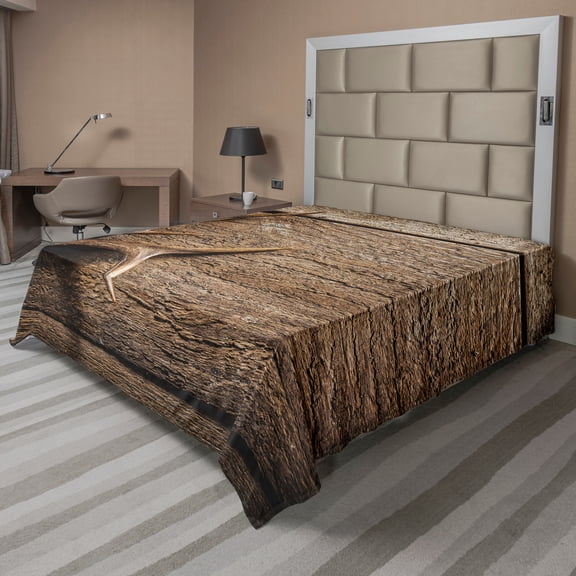 Ambesonne Reindeer Flat Sheet, Wooden Deer Rustic Antler, California King, Umber Cocoa and Black