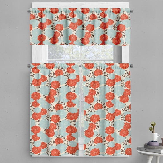 Ambesonne Renaissance Valance & Curtain, Flourishing Bouquet, 55"x24", Pale Blue Vermilion