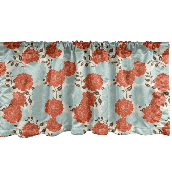 Ambesonne Renaissance Window Valance, Flourishing Bouquet, 54" X 18", Pale Blue Vermilion