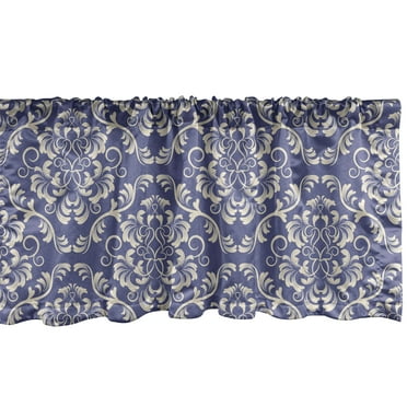 Ambesonne Renaissance Window Valance, Rococo Floral Damask, 54" X 12", Violet Blue Cream