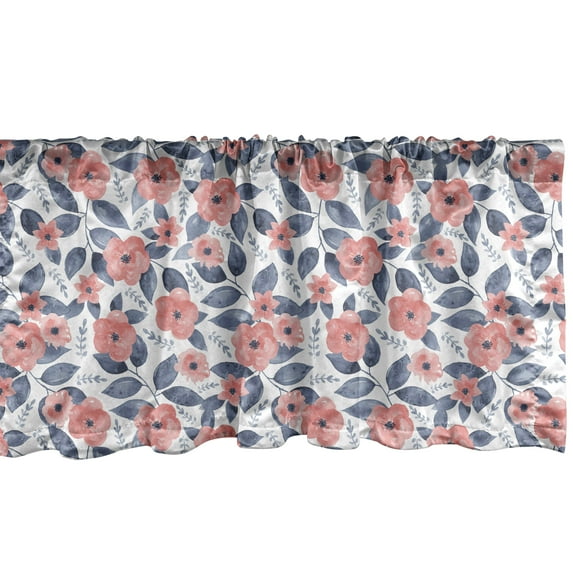Ambesonne Renaissance Window Valance, Watercolor Soft Toned Summer Blooms Revival Seasonal Flourish Shabby Art, Curtain Valance for Kitchen Bedroom Decor with Rod Pocket, 54" X 12", Coral Night Blue
