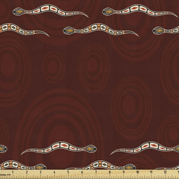 Ambesonne Reptile Fabric by the Yard Upholstery, Colorful Snakes Pattern, 2 Yards, Burgundy Orange White