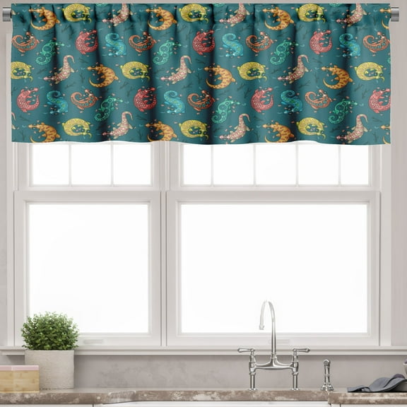 Ambesonne Reptile Valance Pack of 2, Bohemian Colorful Lizards, 42"X18", Multicolor