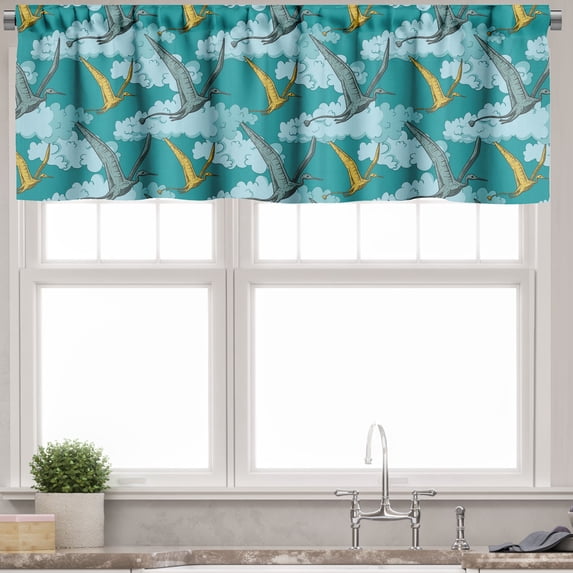 Ambesonne Reptile Valance Pack of 2, Flying Pteranodon Jurassic, 54"X18", Blue and Teal