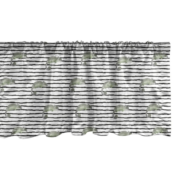 Ambesonne Reptile Window Valance, Illustration of Repeated Chameleons on Horizontal Striped Background, Curtain Valance for Kitchen Bedroom Decor with Rod Pocket, 54" X 12", White and Multicolor
