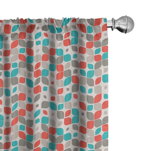 Ambesonne Retro 4-Panel Curtains, Abstract Mosaic Floral, 56"x63", Grey Turquoise Red