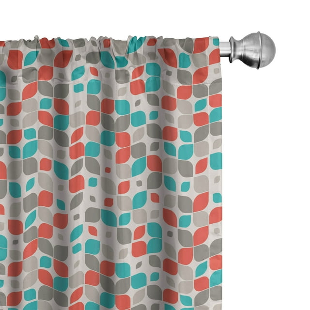 Ambesonne Retro 4-Panel Curtains, Abstract Mosaic Floral, 56"x63", Grey Turquoise Red