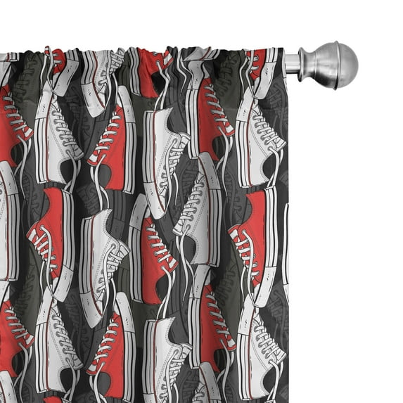 Ambesonne Retro Window Curtains, Casual Clothing Cartoon Style, Each 28" W x 63" L, Vermilion White and Grey
